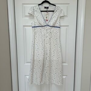 White Floral Midi Dress with Blue Accents